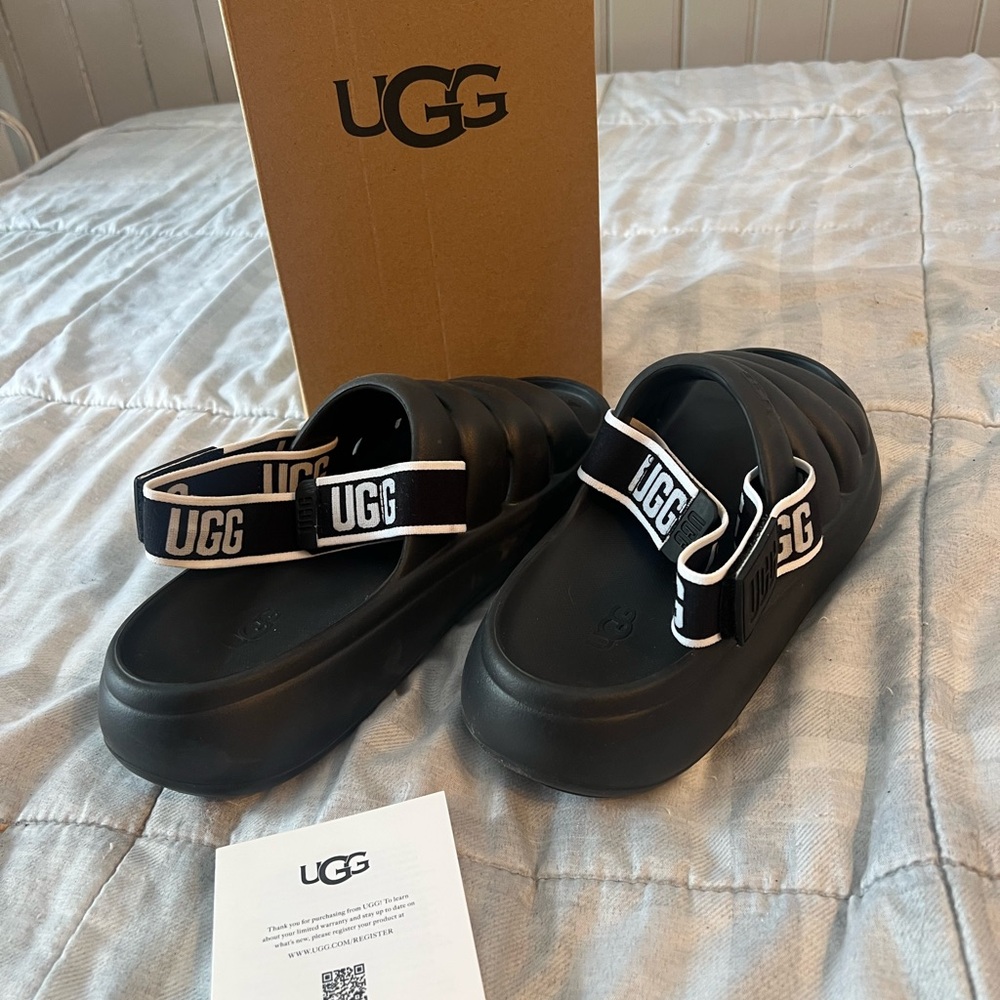 UGG Black Slide Sandals with Logo Strap